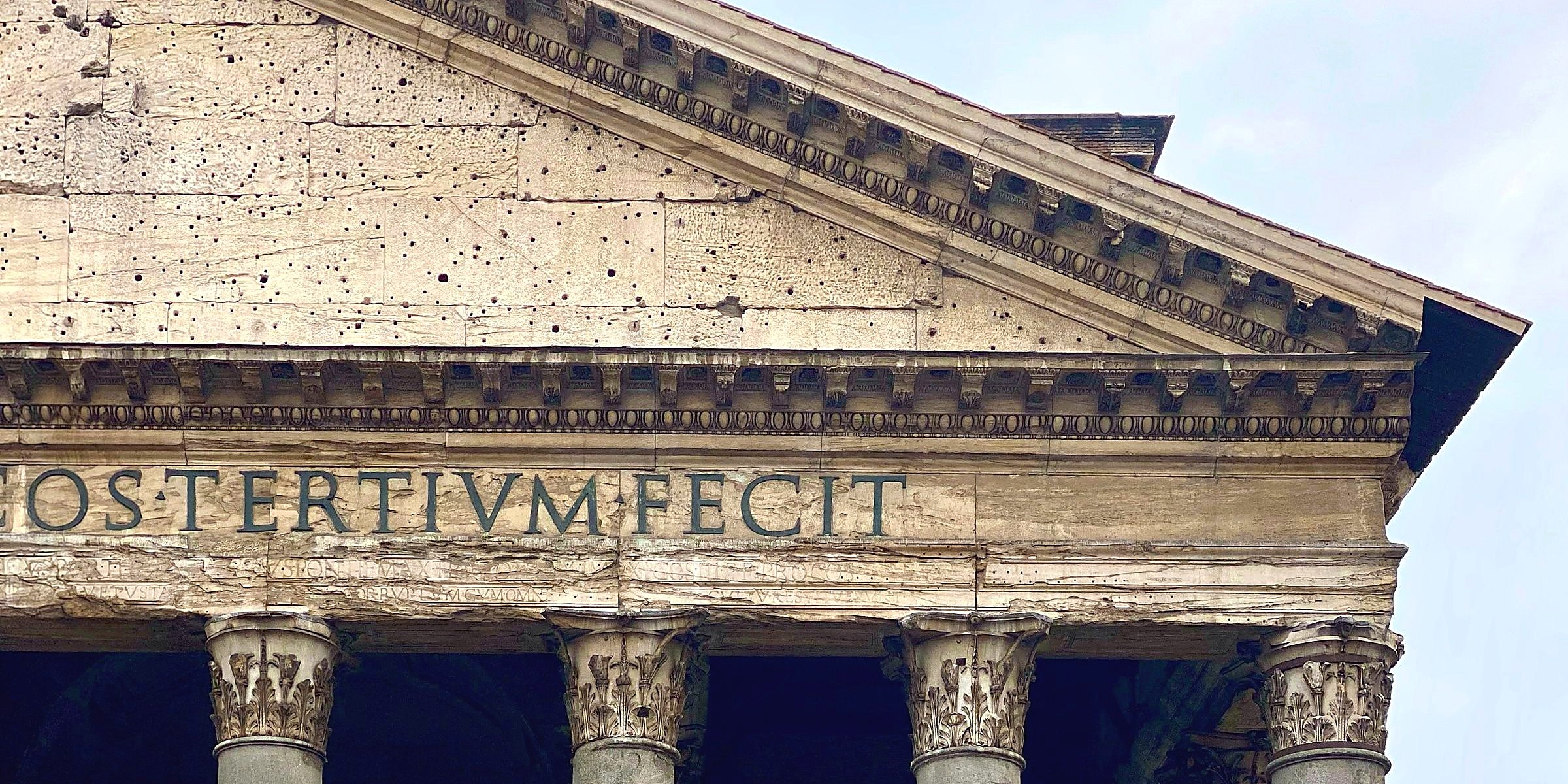 The inscribed pediment and columns of the Pantheon in Rome
