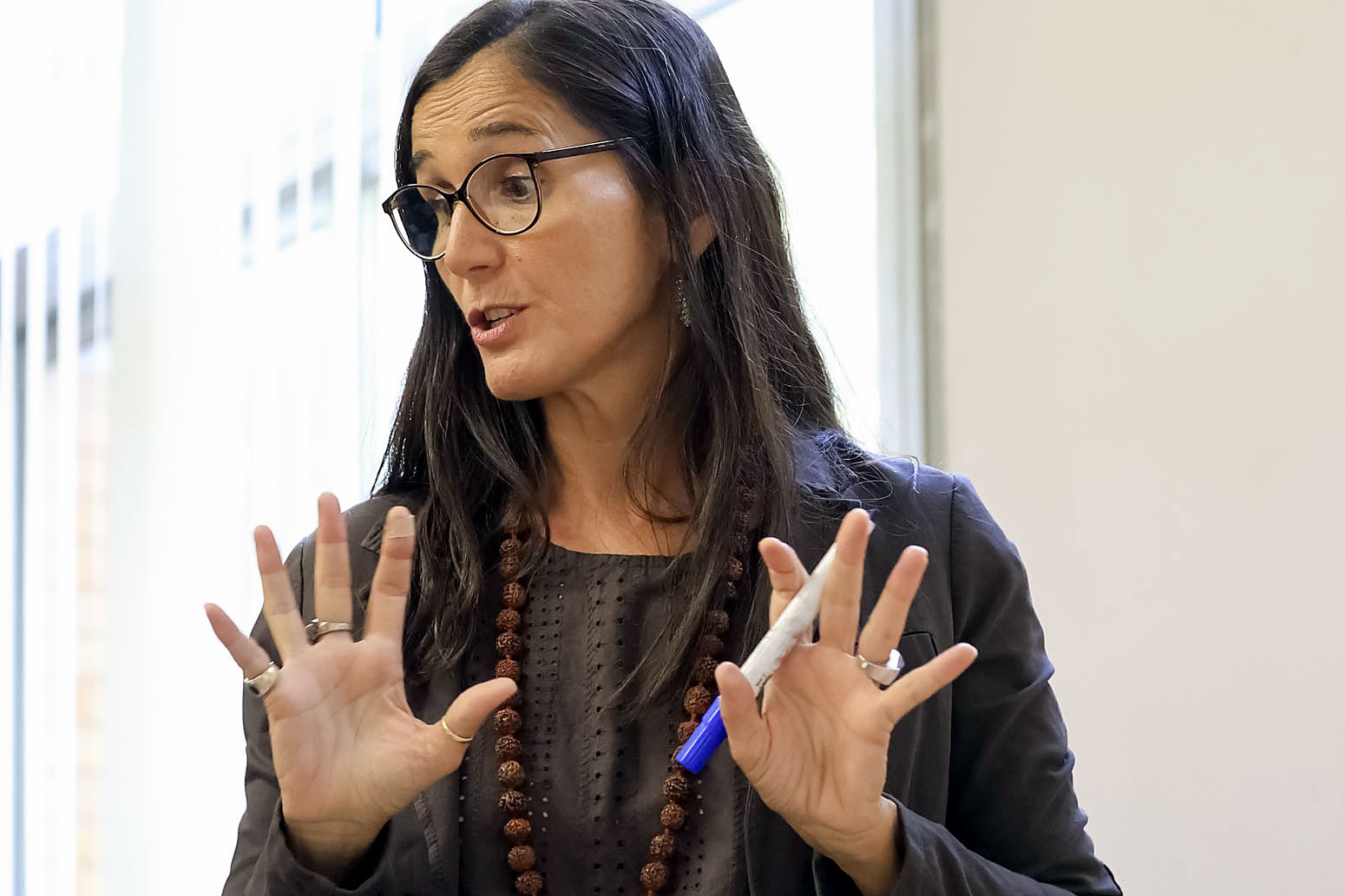 A lecturer explaining at the whiteboard on the Mantua campus
